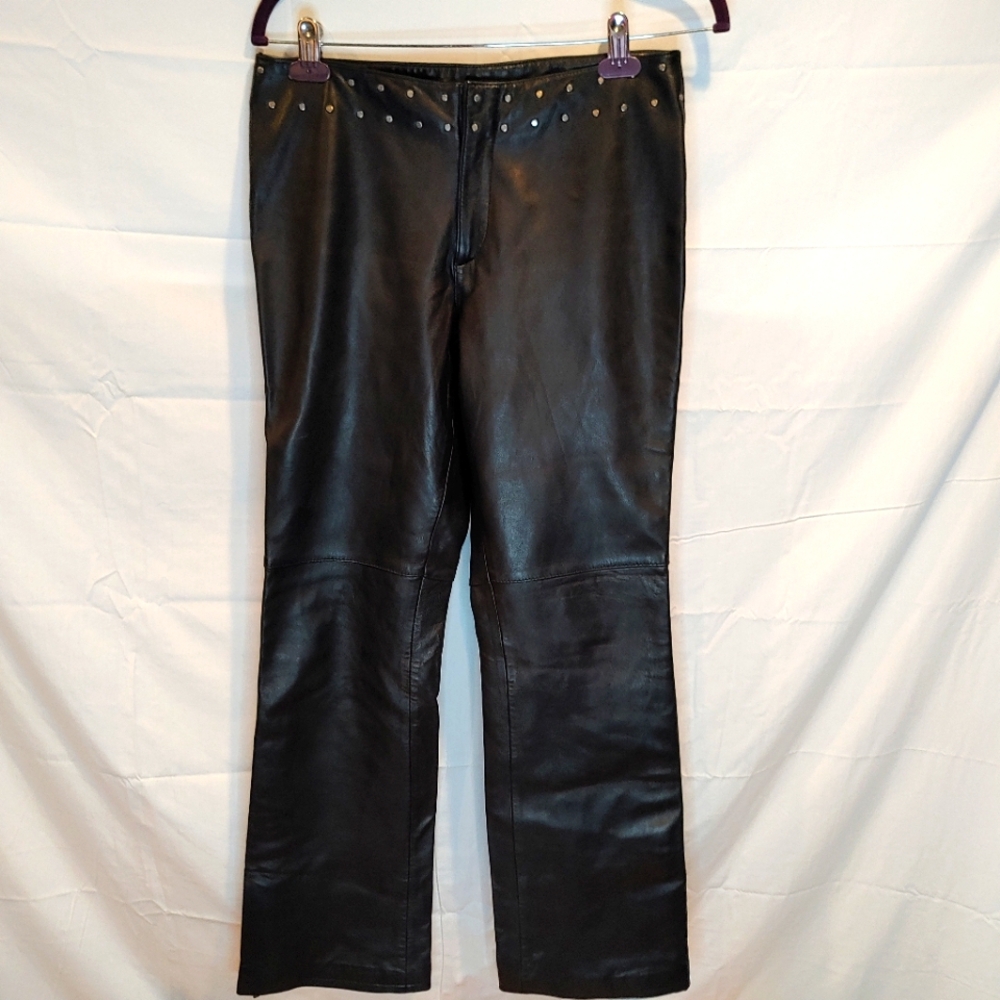 Harley Davidson Women's Black Soft Leather Studded Pants Lined Size 8/36 EUC
